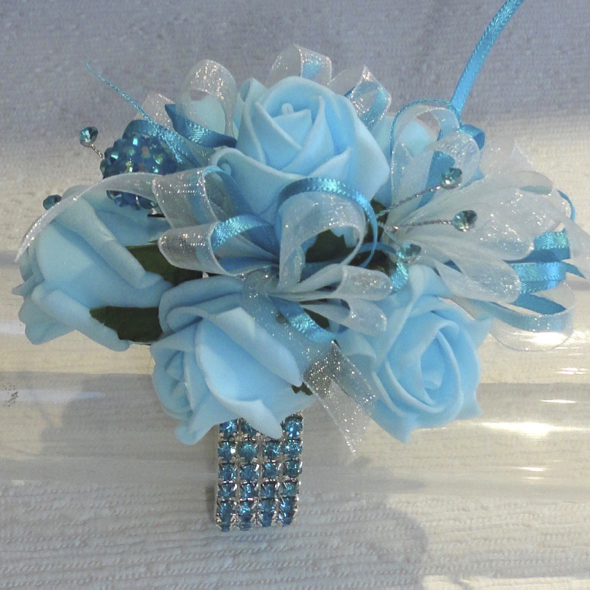 Pale Turquoise/Aqua Blingy Wrist Corsage